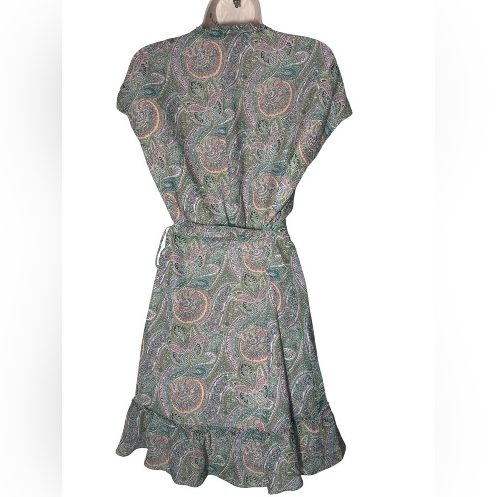 ALLSAINTS Zini Shahmina Paisley Wrap Mini Short Sleeve Dress Green Pink size 6 - Picture 11 of 17